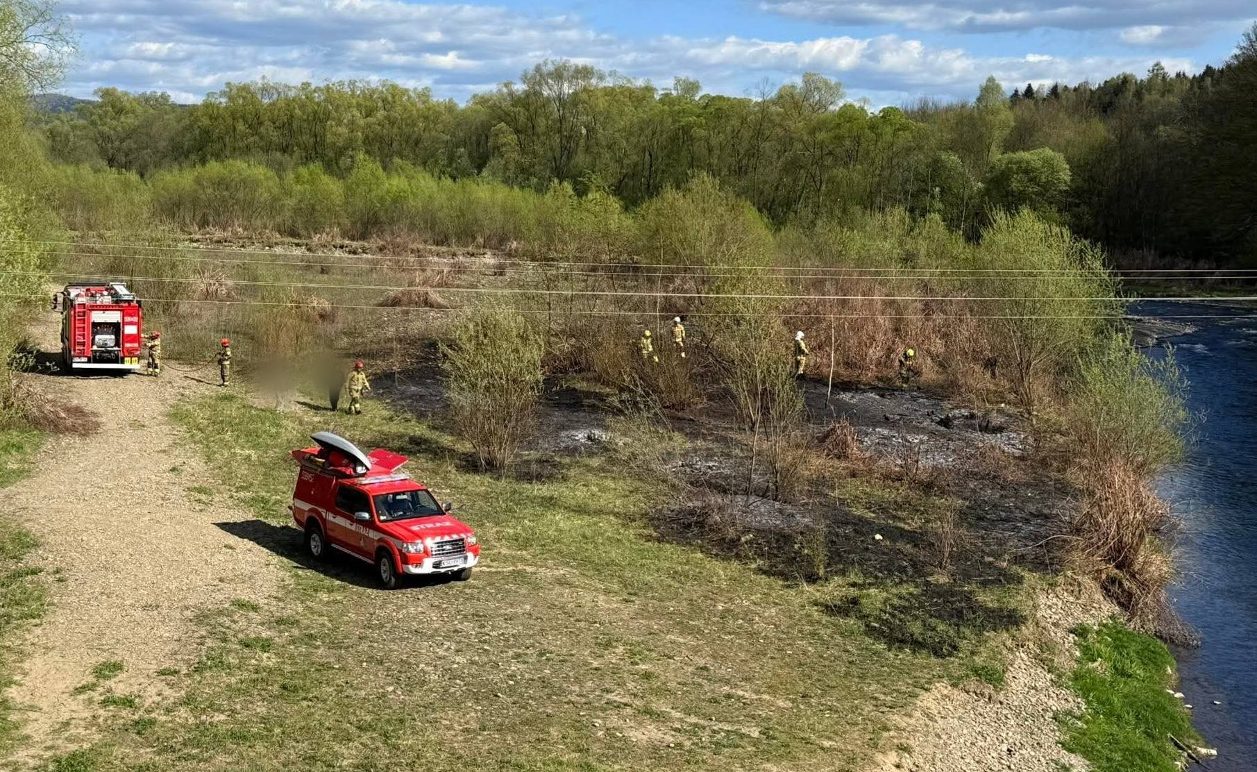 Pożar traw przy ul. Spacerowej w Makowie Podhalańskim