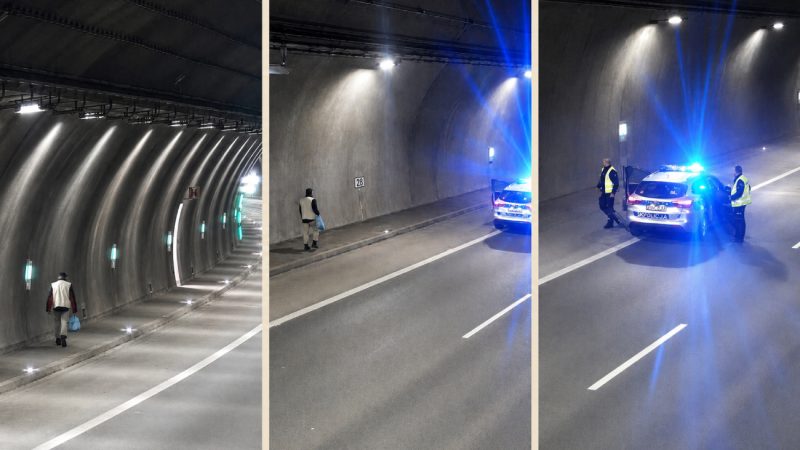 Spacerował tunelem na zakopiance. Monitoring zauważył go natychmiast [Wideo]