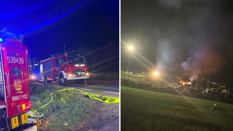 Pożar garażu w Baczynie. Działania strażaków trwały do późnej nocy