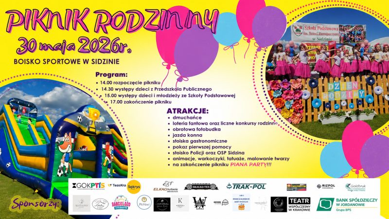 Sidzina zaprasza na Piknik Rodzinny. W programie atrakcje dla dzieci i całych rodzin